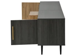 Hauss Spole Suporte para TV com 3 portas - Porta de vidro - Acabamento em madeira cinza^ Móvel De Tv