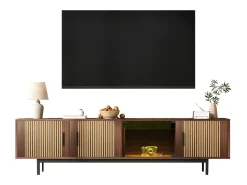 Móvel De Tv|Hauss Spole Suporte para TV com 4 portas e iluminação LED - Madeira MDF e vidro - Castanho