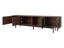 Móvel De Tv|Hauss Spole Suporte para TV com 4 portas e iluminação LED - Madeira MDF e vidro - Castanho