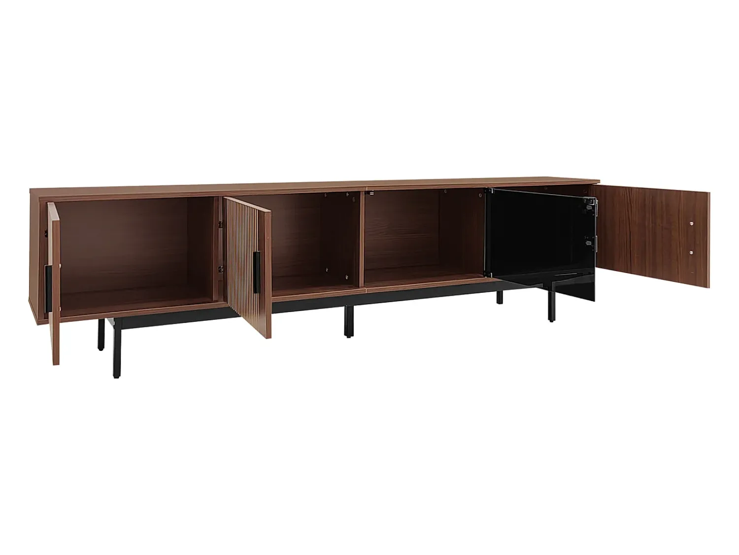 Móvel De Tv|Hauss Spole Suporte para TV com 4 portas e iluminação LED - Madeira MDF e vidro - Castanho