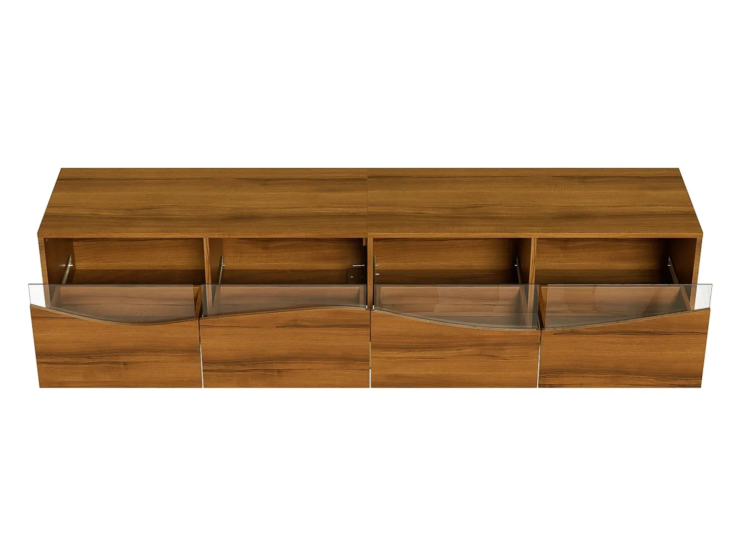 Móvel De Tv*Hauss Spole Suporte para TV com 4 portas de vidro, luzes LED, pés em metal e acabamento em madeira. Natural claro