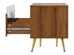 Móvel De Tv*Hauss Spole Suporte para TV com 4 portas de vidro, luzes LED, pés em metal e acabamento em madeira. Natural claro