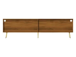 Móvel De Tv*Hauss Spole Suporte para TV com 4 portas de vidro, luzes LED, pés em metal e acabamento em madeira. Natural claro