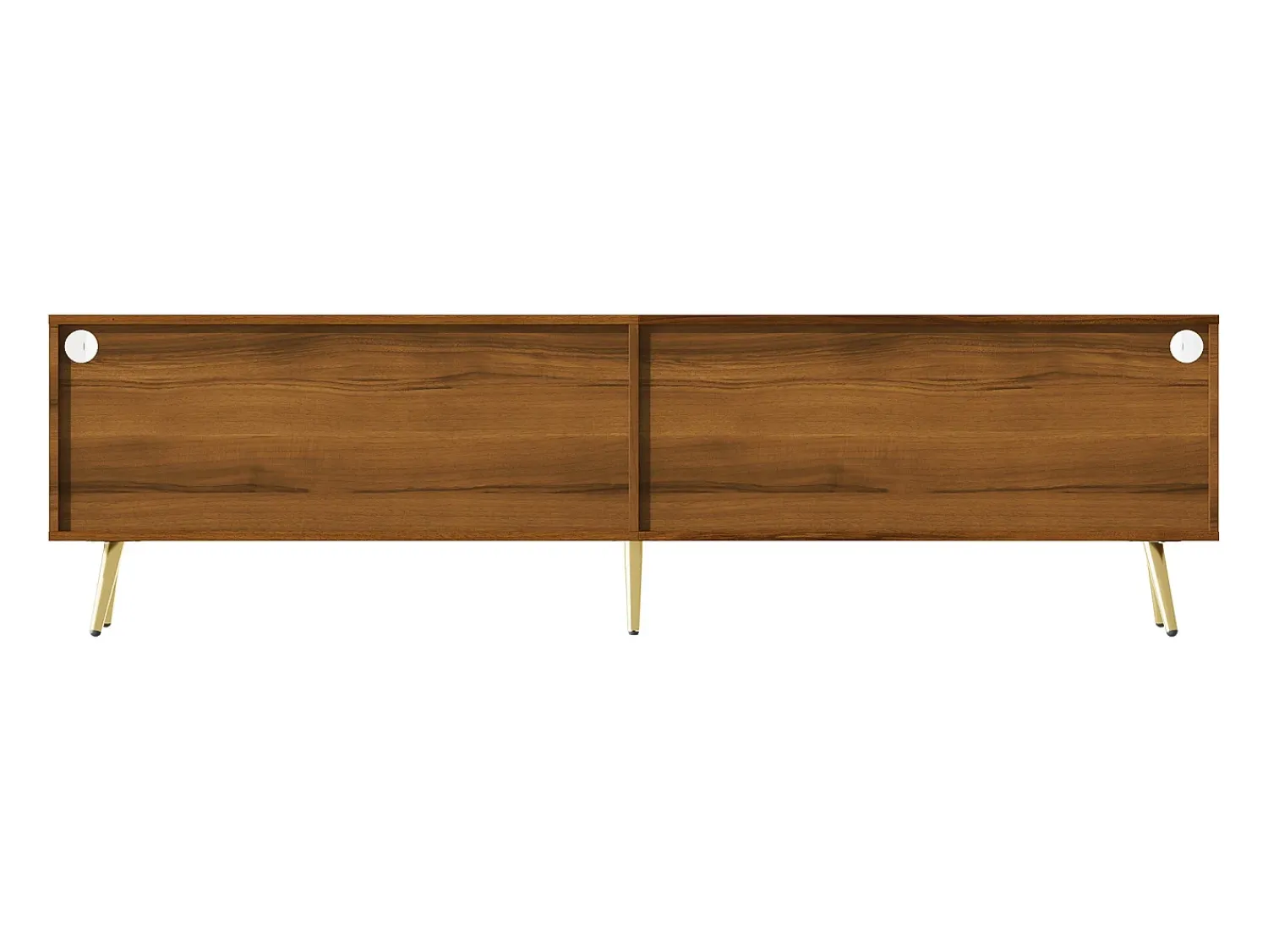 Móvel De Tv*Hauss Spole Suporte para TV com 4 portas de vidro, luzes LED, pés em metal e acabamento em madeira. Natural claro