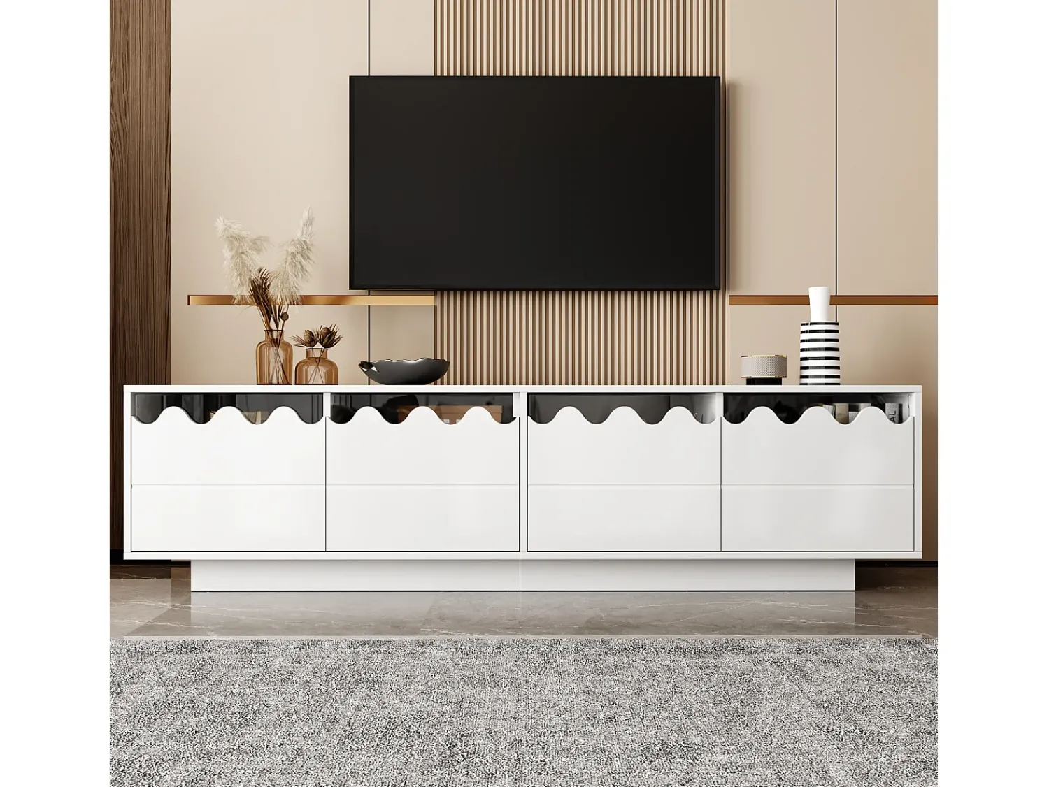 Móvel De Tv|Hauss Spole Suporte para TV com 4 portas e design ondulado - 170x40x45 cm Branco