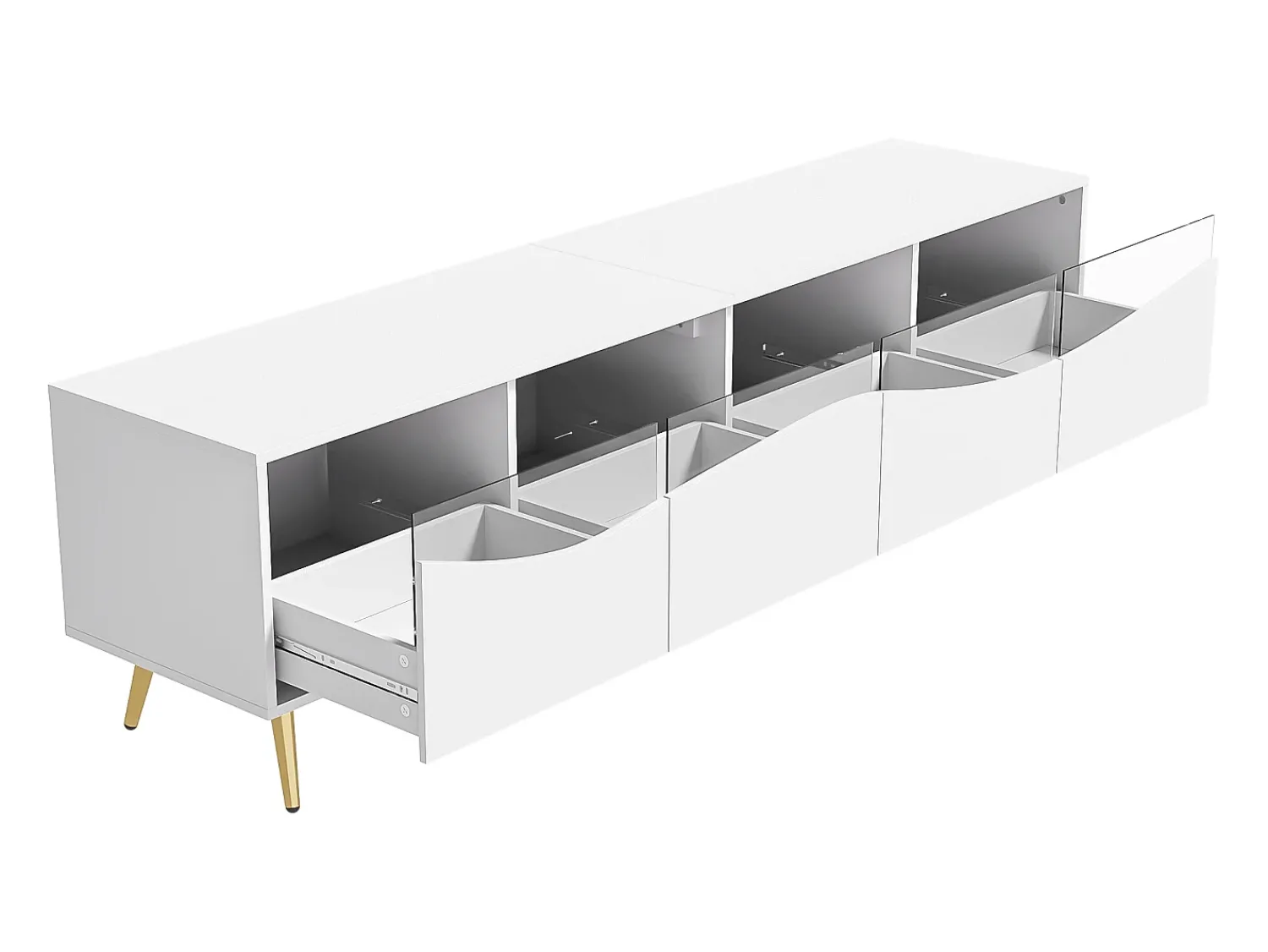 Móvel De Tv|Hauss Spole Suporte para TV com 4 portas em vidro, luzes LED, pés em metal, cor branca. Branco