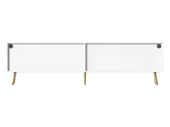 Móvel De Tv|Hauss Spole Suporte para TV com 4 portas em vidro, luzes LED, pés em metal, cor branca. Branco