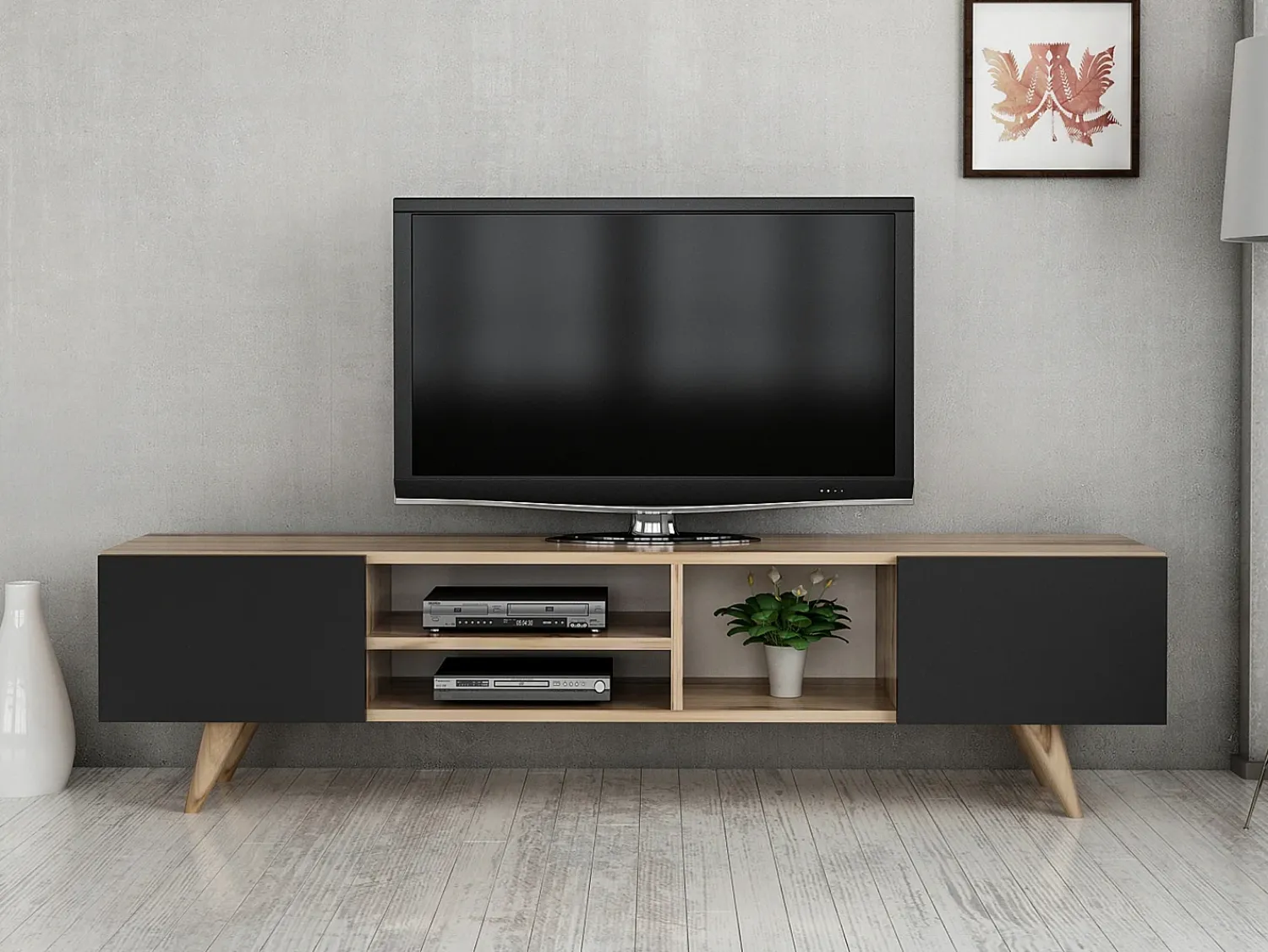 Móvel De Tv|Vente-unique Suporte para TV com 2 portas e 3 prateleiras - Preto e Natural - MOSTIA Preto / Natural claro
