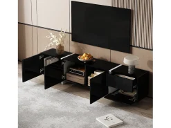 Móvel De Tv*Hauss Spole Suporte para TV com 4 portas e 1 gaveta, pés s, acabamento brilhante, Preto