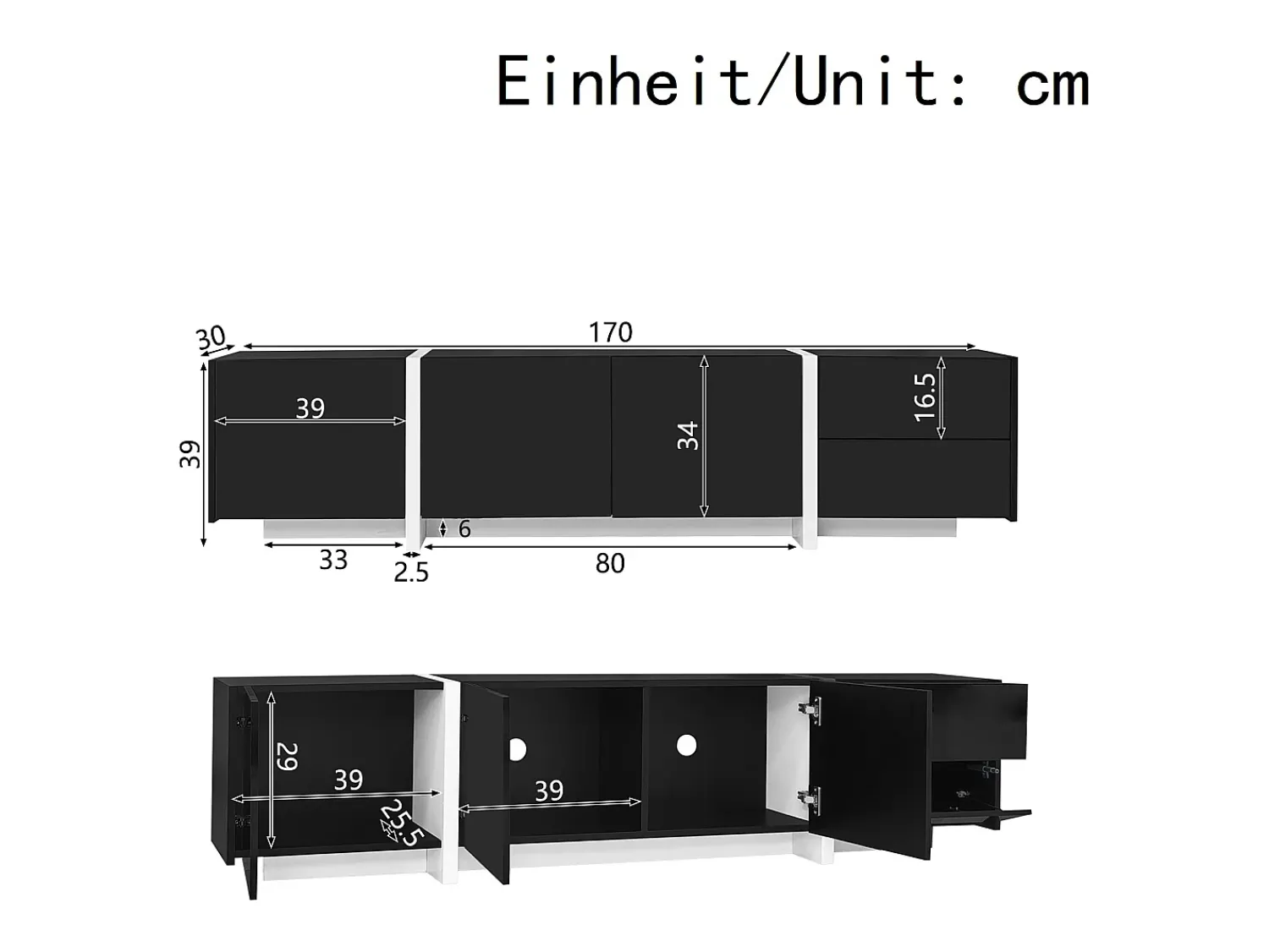 Móvel De Tv*Hauss Spole Suporte para TV com 4 portas e 1 gaveta, pés s, acabamento brilhante, Preto