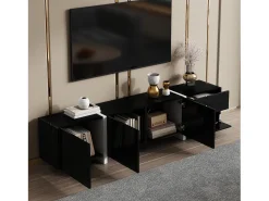 Móvel De Tv*Hauss Spole Suporte para TV com 4 portas e 1 gaveta, pés s, acabamento brilhante, Preto