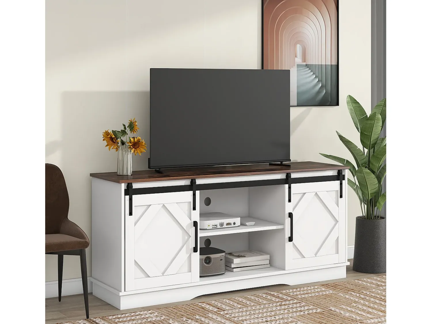 Móvel De Tv|Hauss Spole Suporte para TV com 2 portas de correr - Prateleiras ajustáveis 150 x 40 x 60 cm - Branco