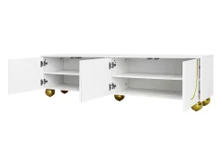 Online Hauss Spole Suporte para TV com 4 portas texturadas - pés redondos dourados - madeira PB Branco