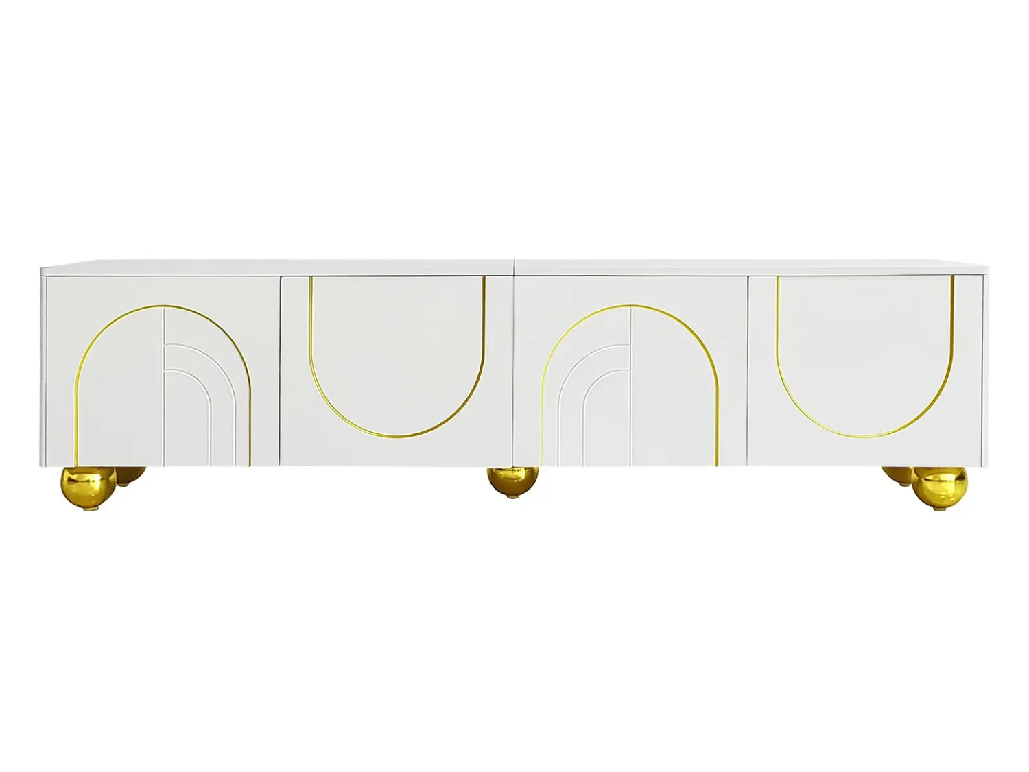 Online Hauss Spole Suporte para TV com 4 portas texturadas - pés redondos dourados - madeira PB Branco