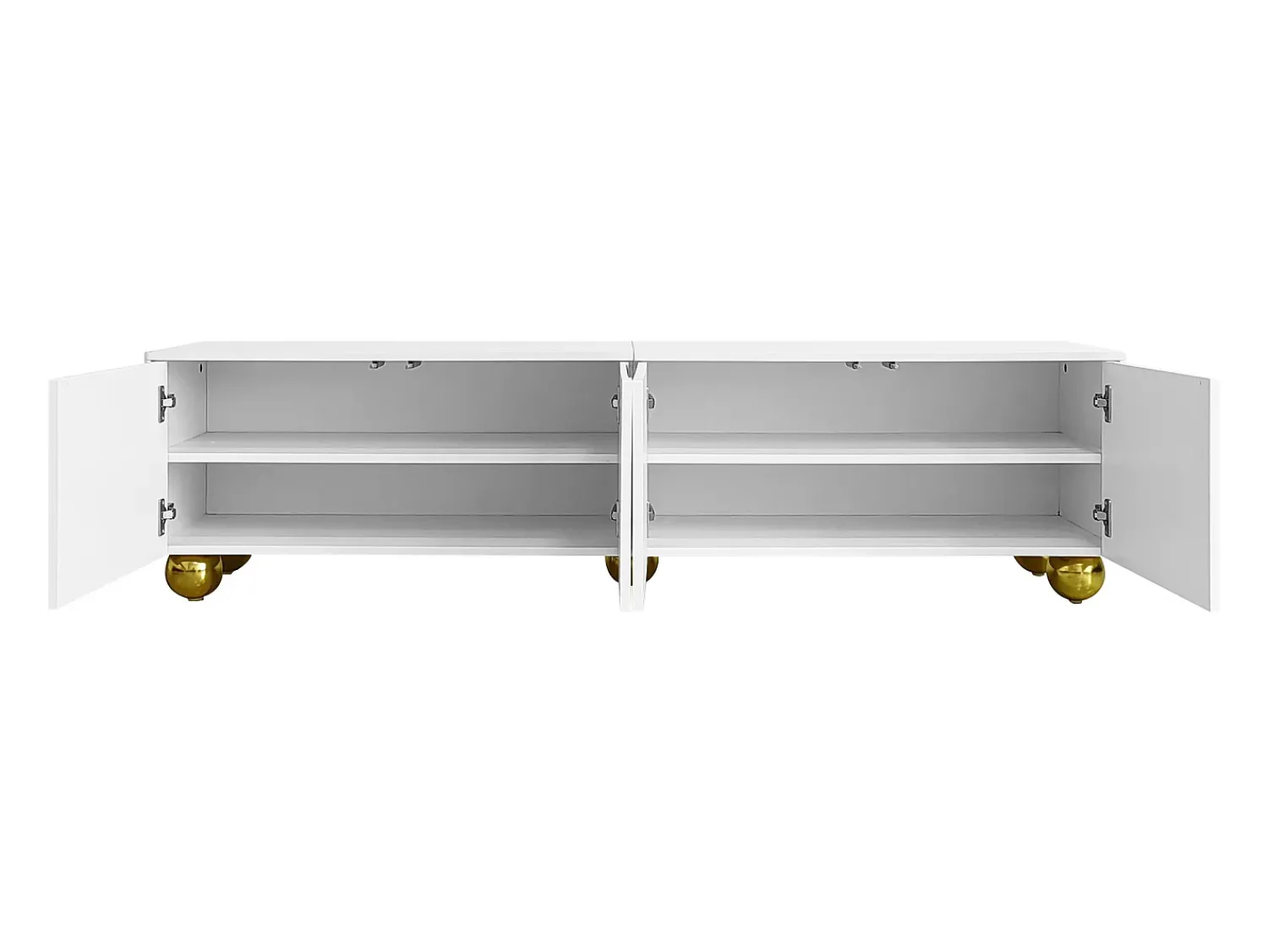 Online Hauss Spole Suporte para TV com 4 portas texturadas - pés redondos dourados - madeira PB Branco