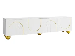 Online Hauss Spole Suporte para TV com 4 portas texturadas - pés redondos dourados - madeira PB Branco