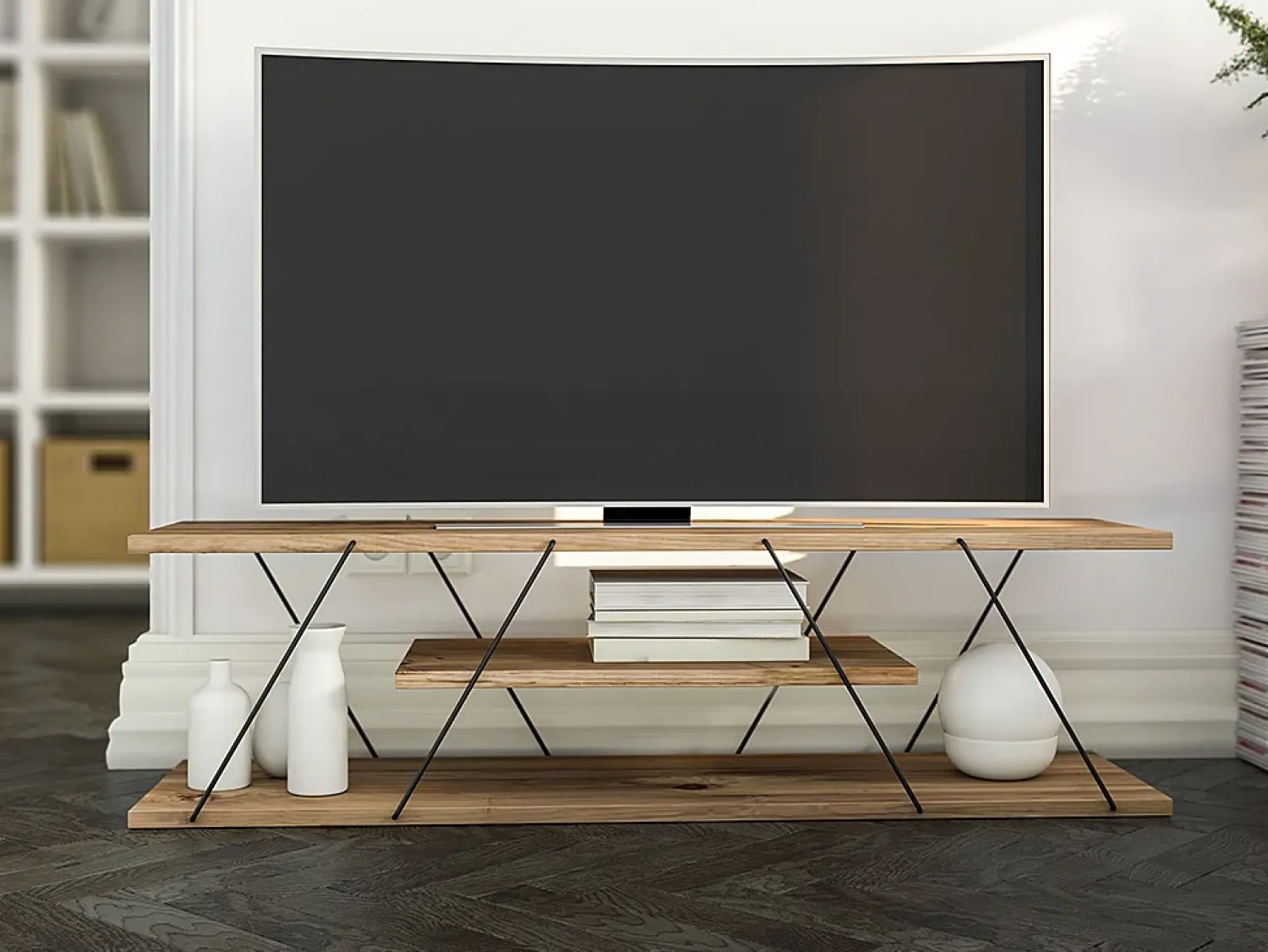 Móvel De Tv*Vente-unique Suporte para TV com 1 prateleira - Natural e preto - ENTREGA Natural claro