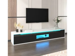 Móvel De Tv| Suporte para TV com acabamento brilhante, em preto e , com iluminação LED de mudança de cor. Branco