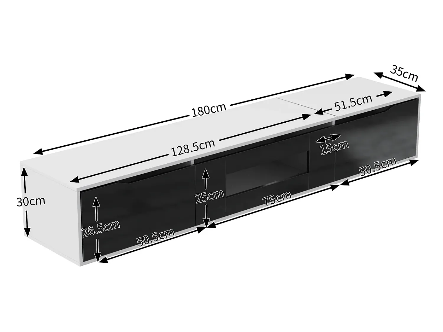 Móvel De Tv| Suporte para TV com acabamento brilhante, em preto e , com iluminação LED de mudança de cor. Branco