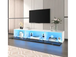 Móvel De Tv| Suporte para TV com acabamento brilhante, em preto e , com iluminação LED de mudança de cor. Branco