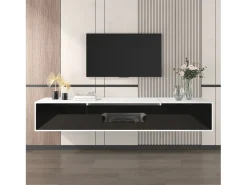 Móvel De Tv| Suporte para TV com acabamento brilhante, em preto e , com iluminação LED de mudança de cor. Branco