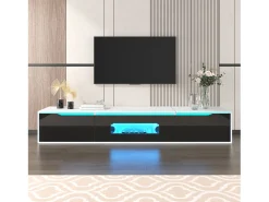 Móvel De Tv| Suporte para TV com acabamento brilhante, em preto e , com iluminação LED de mudança de cor. Branco