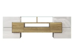 Suporte para TV com alto brilho - Suporte para TV para sala de estar com iluminação LED - 6 portas e 2 gavetas - e madeira^ Móvel De Tv