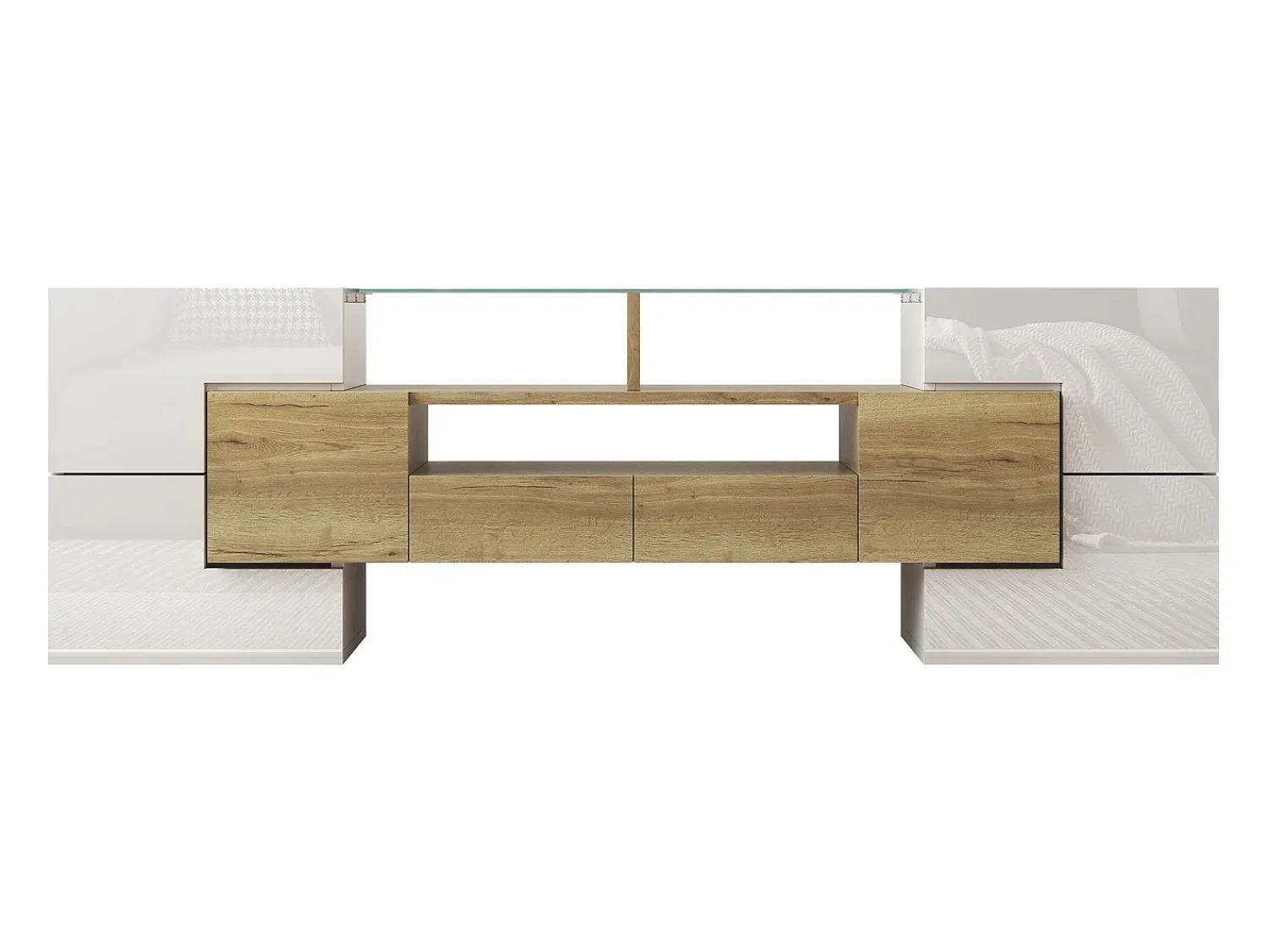 Suporte para TV com alto brilho - Suporte para TV para sala de estar com iluminação LED - 6 portas e 2 gavetas - e madeira^ Móvel De Tv
