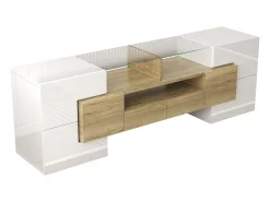 Suporte para TV com alto brilho - Suporte para TV para sala de estar com iluminação LED - 6 portas e 2 gavetas - e madeira^ Móvel De Tv
