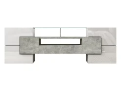 New Suporte para TV com alto brilho - Suporte para TV para sala de estar com iluminação LED - 6 portas e 2 gavetas - e cinzento Branco