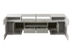New Suporte para TV com alto brilho - Suporte para TV para sala de estar com iluminação LED - 6 portas e 2 gavetas - e cinzento Branco