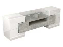 New Suporte para TV com alto brilho - Suporte para TV para sala de estar com iluminação LED - 6 portas e 2 gavetas - e cinzento Branco