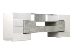 New Suporte para TV com alto brilho - Suporte para TV para sala de estar com iluminação LED - 6 portas e 2 gavetas - e cinzento Branco