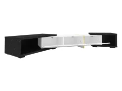 Móvel De Tv| Suporte para TV com comprimento ajustável (140-260 cm), modelo baixo com função giratória, acabamento em mármore, Branco