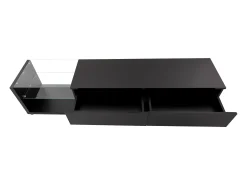 Móvel De Tv* Suporte para TV com divisórias de vidro e iluminação LED regulável, com 2 gavetas e uma prateleira aberta, . Preto