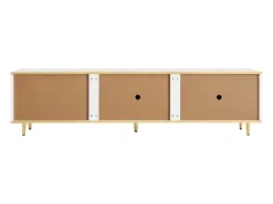 New Suporte para TV com espaço de armazenamento, 2 portas e 2 gavetas, suporte baixo para TV, pés e puxadores dourados, Branco