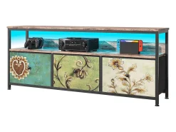 Móvel De Tv| Suporte para TV com faixa de luz LED, altura ajustável, 137*30*57cm, marrom escuro - estilo boêmio Multicor