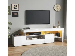 New Hauss Spole Suporte para TV com iluminação LED e 3 portas - acabamento brilhante - 192 x 37 x 53 cm Branco