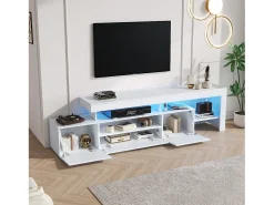 New Hauss Spole Suporte para TV com iluminação LED e 3 portas - acabamento brilhante - 192 x 37 x 53 cm Branco