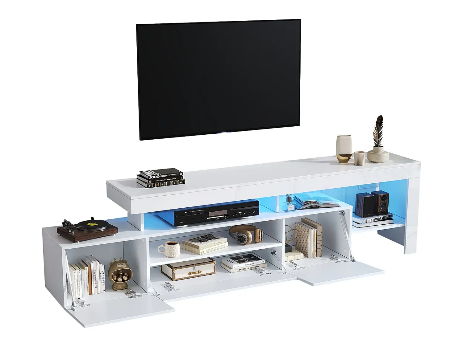 New Hauss Spole Suporte para TV com iluminação LED e 3 portas - acabamento brilhante - 192 x 37 x 53 cm Branco
