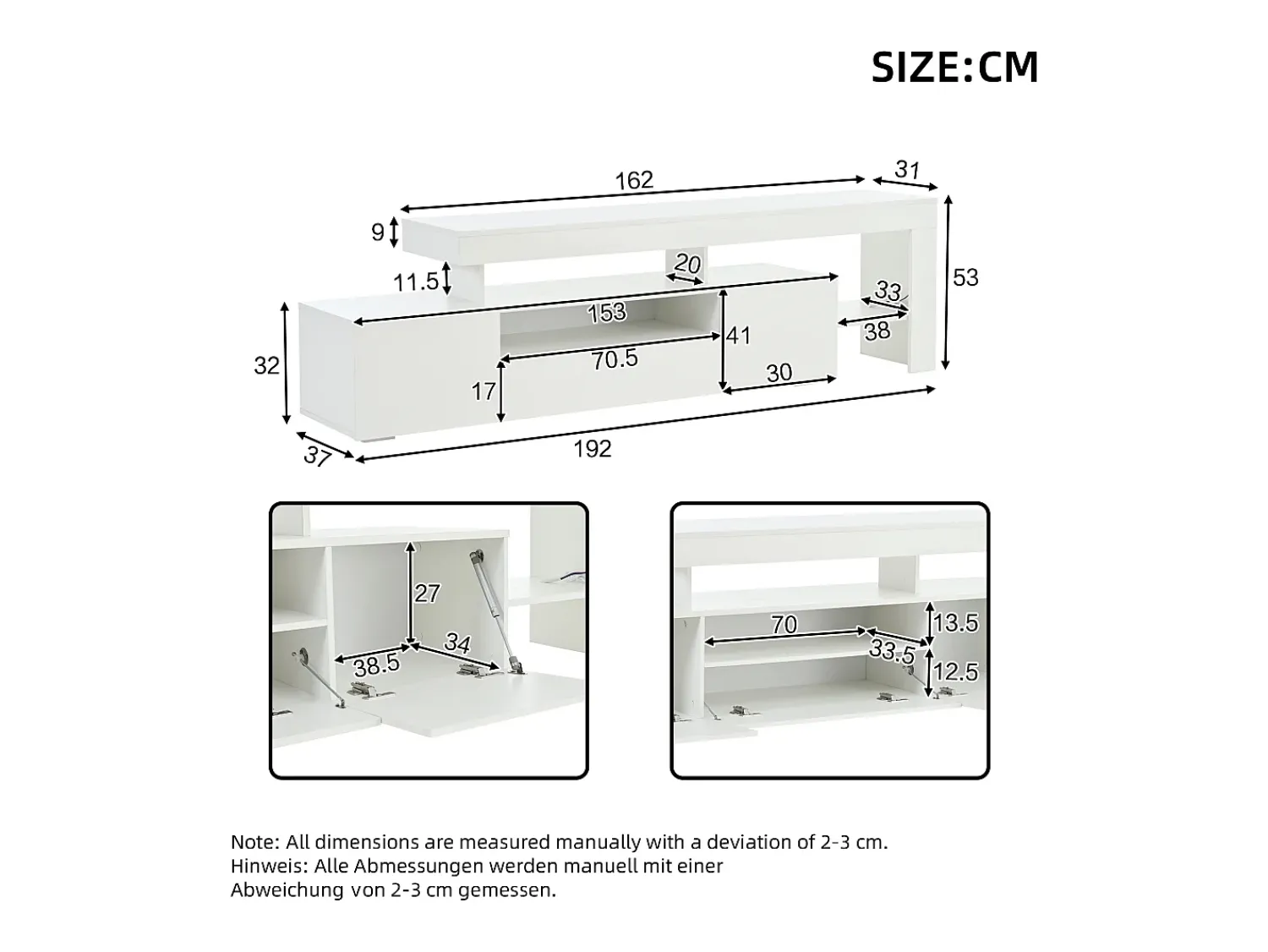 New Hauss Spole Suporte para TV com iluminação LED e 3 portas - acabamento brilhante - 192 x 37 x 53 cm Branco