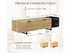 Hauss Spole Suporte para TV com iluminação LED, 2 gavetas e uma porta - Pés em metal preto - Acabamento em madeira e preto^ Móvel De Tv