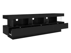 Móvel De Tv*Hauss Spole Suporte para TV com iluminação LED, 3 gavetas e 3 prateleiras em vidro - Laca preta brilhante Preto