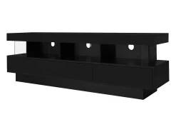 Móvel De Tv*Hauss Spole Suporte para TV com iluminação LED, 3 gavetas e 3 prateleiras em vidro - Laca preta brilhante Preto