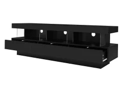 Móvel De Tv*Hauss Spole Suporte para TV com iluminação LED, 3 gavetas e 3 prateleiras em vidro - Laca preta brilhante Preto