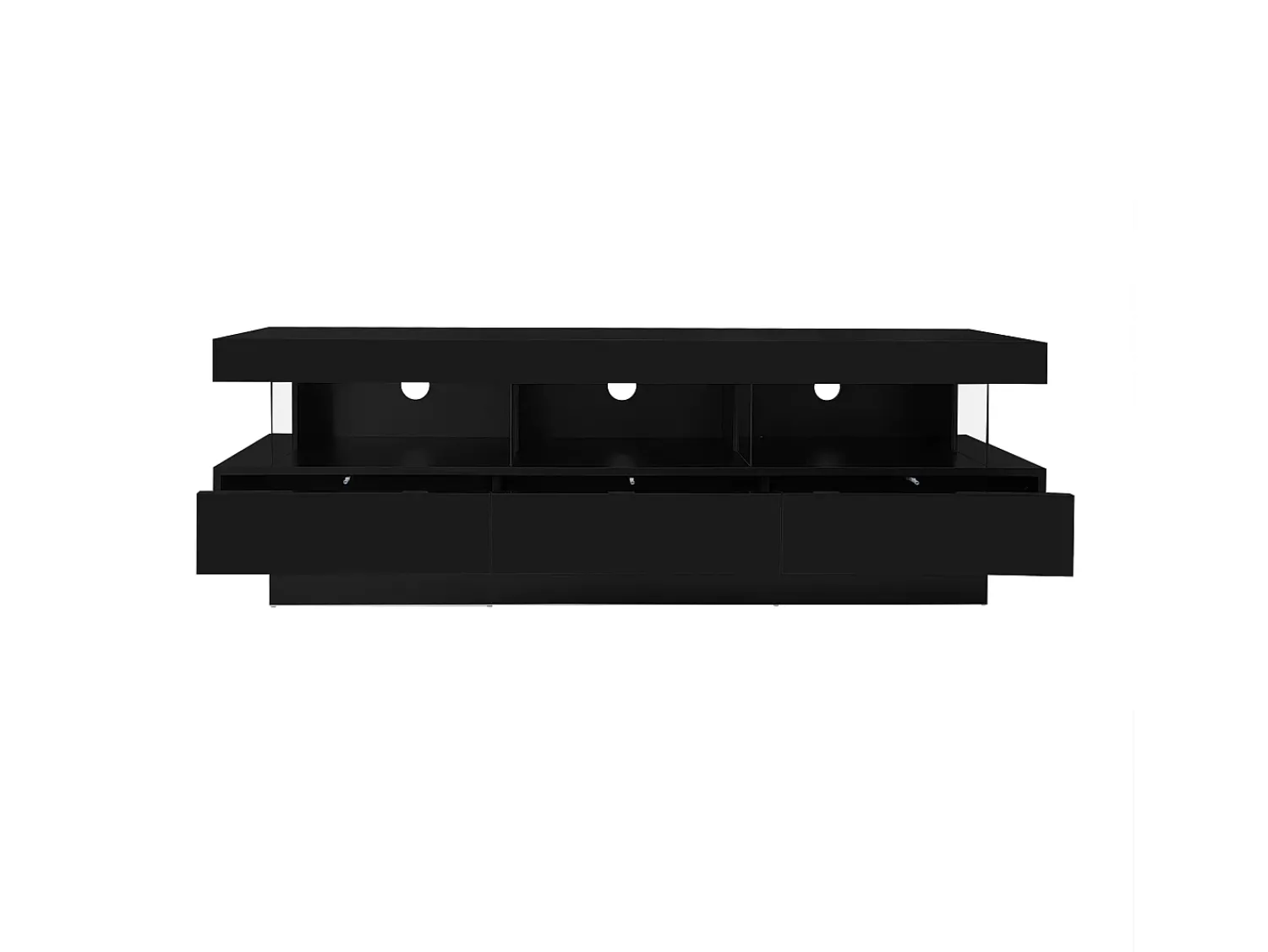Móvel De Tv*Hauss Spole Suporte para TV com iluminação LED, 3 gavetas e 3 prateleiras em vidro - Laca preta brilhante Preto