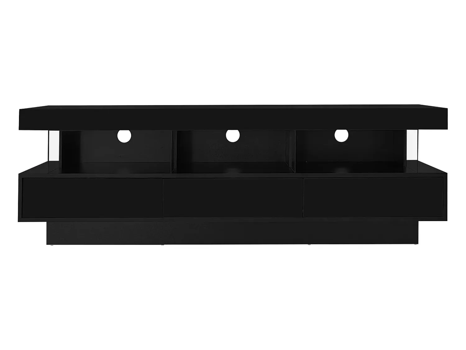 Móvel De Tv*Hauss Spole Suporte para TV com iluminação LED, 3 gavetas e 3 prateleiras em vidro - Laca preta brilhante Preto
