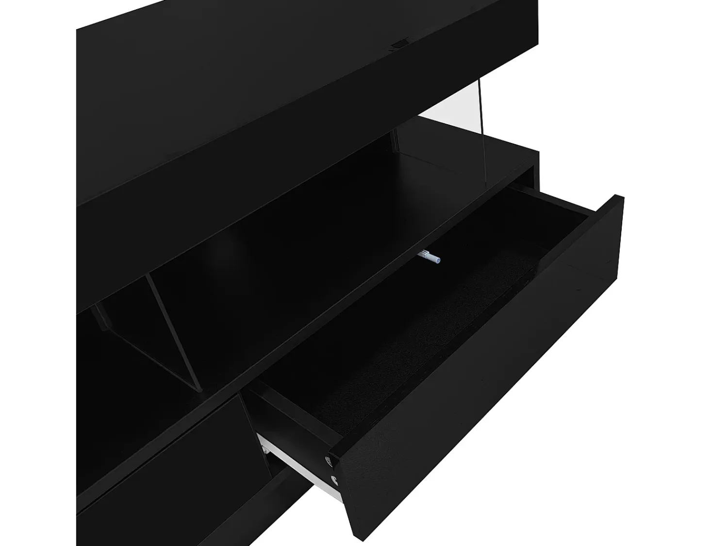 Móvel De Tv*Hauss Spole Suporte para TV com iluminação LED, 3 gavetas e 3 prateleiras em vidro - Laca preta brilhante Preto