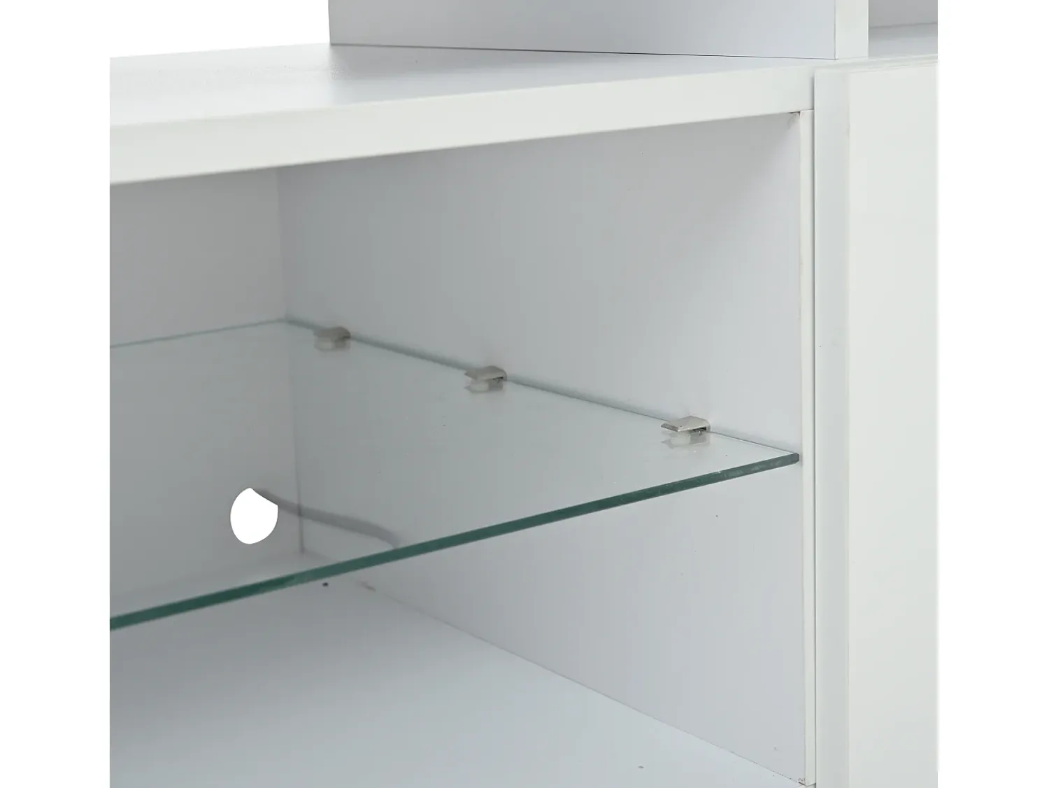 Móvel De Tv*Hauss Spole Suporte para TV com iluminação LED, 2 portas e prateleiras em vidro - acabamento brilhante - Branco