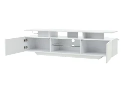 Móvel De Tv*Hauss Spole Suporte para TV com iluminação LED, 2 portas e prateleiras em vidro - acabamento brilhante - Branco